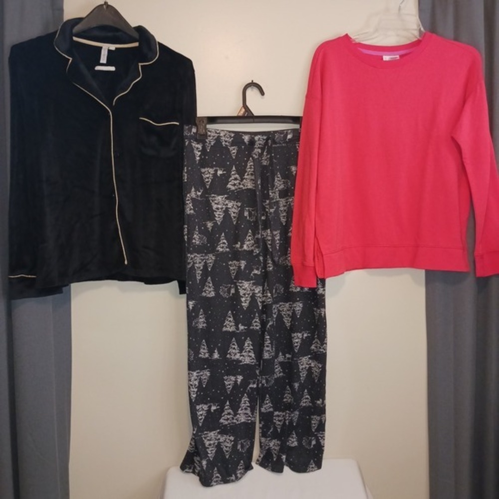 Joyspun 3 peice soft lounge pjs Black &‎ orange Top Tree Pants S M